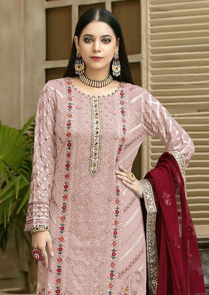 Anaita Pink Chiffon Semi Stitched Suit with Thread Embroidery & Sequence Work