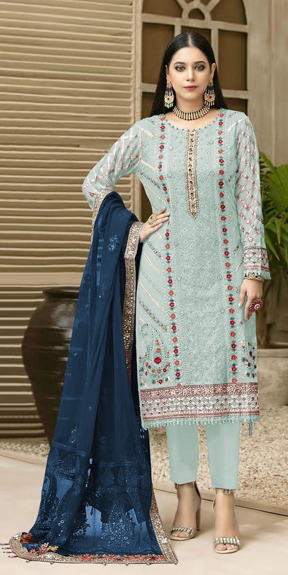 Anaita Blue Chiffon Semi Stitched Suit with Thread Embroidery & Sequence Work