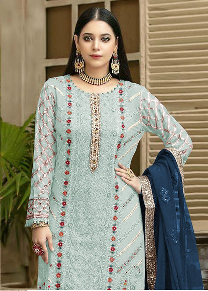 Anaita Blue Chiffon Semi Stitched Suit with Thread Embroidery & Sequence Work