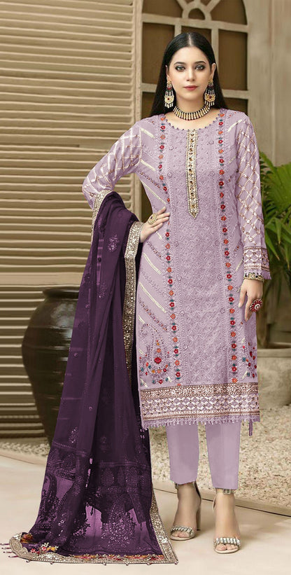 Anaita Lavender Chiffon Semi Stitched Suit with Thread Embroidery & Sequence Work