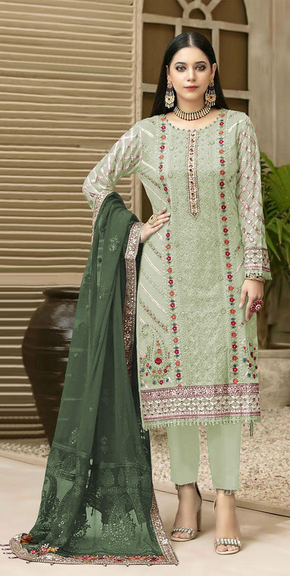 Anaita Green Chiffon Semi Stitched Suit with Thread Embroidery & Sequence Work