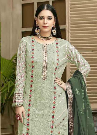 Anaita Green Chiffon Semi Stitched Suit with Thread Embroidery & Sequence Work