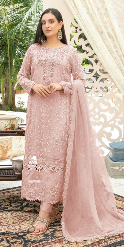Anaita Pink Chiffon Semi Stitched Suit with Thread Embroidery & Sequence Work