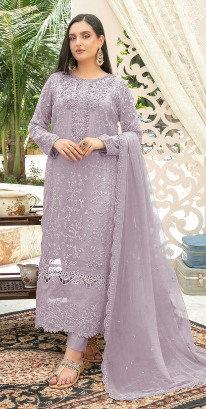 Anaita Lavender Chiffon Semi Stitched Suit with Thread Embroidery & Sequence Work