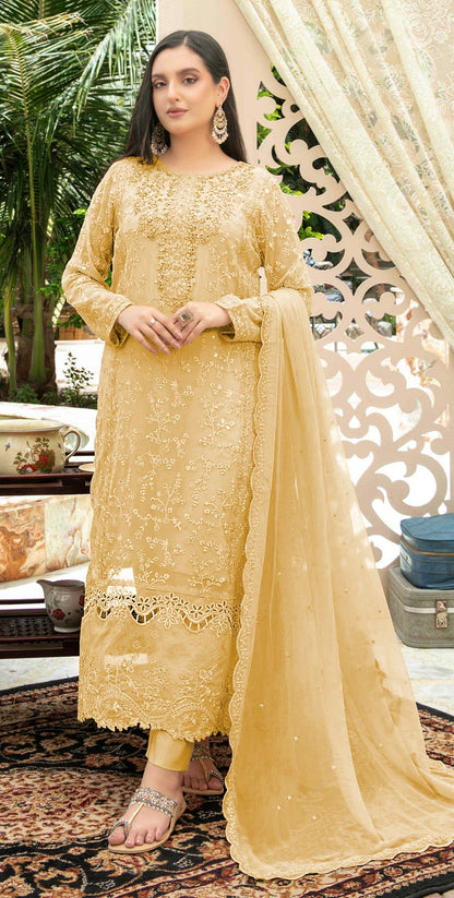 Anaita Yellow Chiffon Semi Stitched Suit with Thread Embroidery & Sequence Work