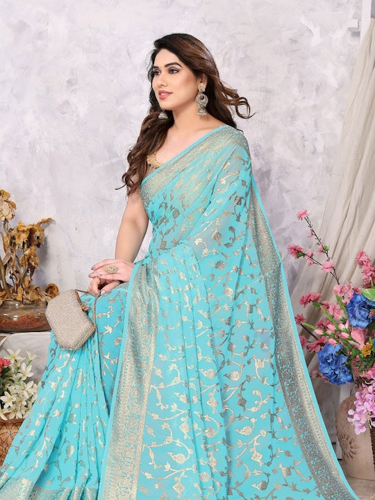 Fabmora Ethnic Motifs Printed Poly Georgette Saree