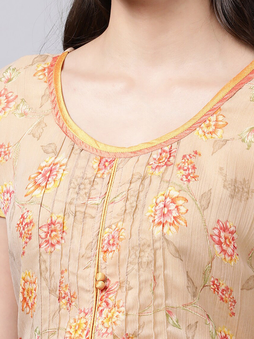 Souchii Women Grey Floral Printed Chiffon A-Line Dress