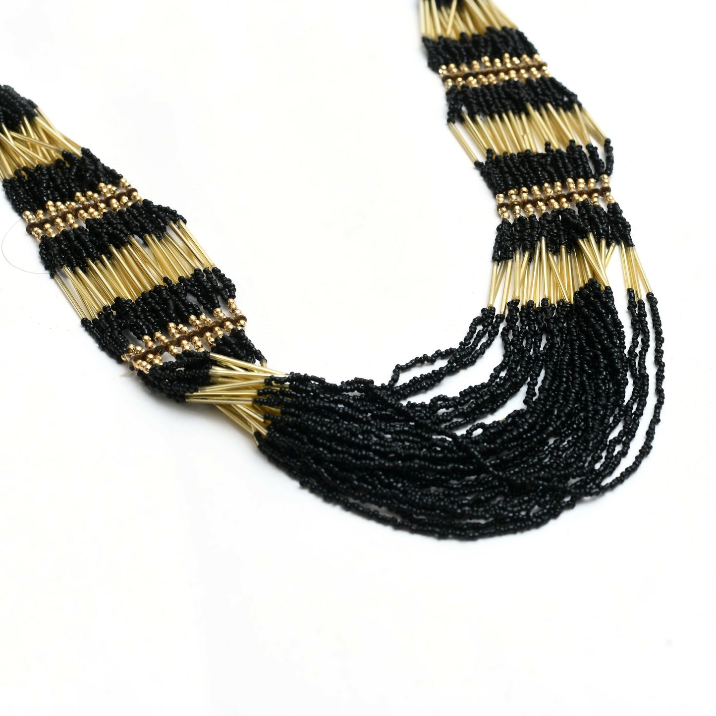 Mominos Fashion Johar Kamal Handicraft Finish Beads Work Long Necklace For Women (Black /Golden)