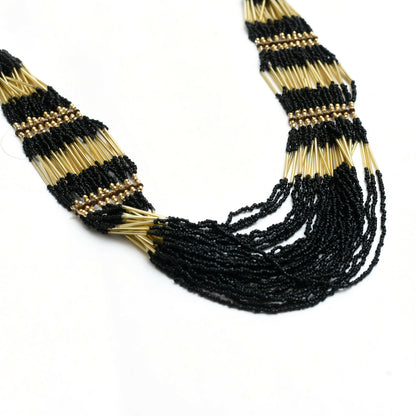 Mominos Fashion Johar Kamal Handicraft Finish Beads Work Long Necklace For Women (Black /Golden)
