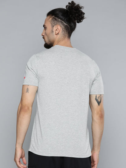 Alcis Men Grey Melange Typography Printed Slim Fit Gym T-shirt