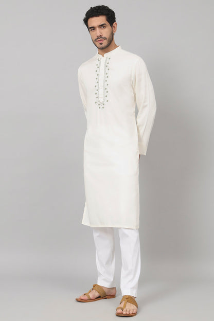 Floral Neckline Embroidered Cotton Kurta by Hilo Design