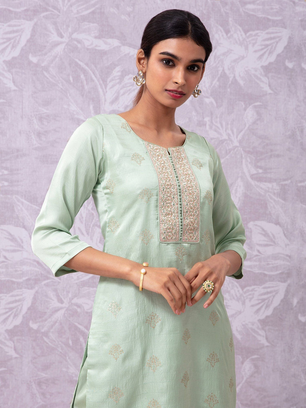Likha Shaan-e-Avadh Sap Green Sequins Embroidery Kurta, Pant & Dupatta LIKSKD105 (Set of 3)