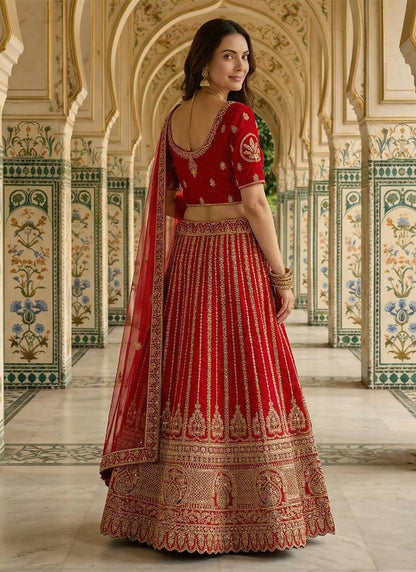 Lehenga Mart Red Heavy Silk With Fusing Designer Bollywood Style Wedding Wear Lehenga Choli