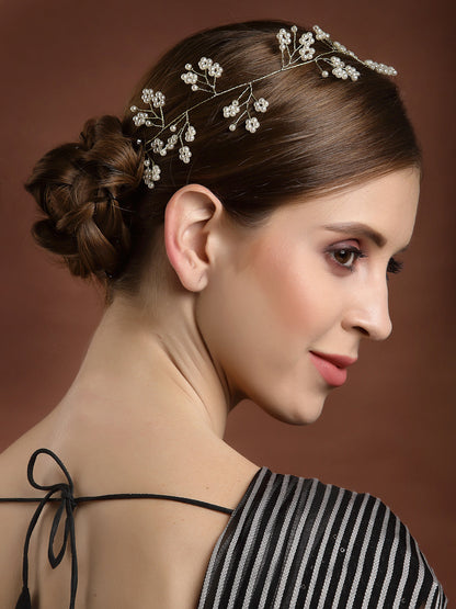 Panash Women Gold-Toned & White Beaded Tiara