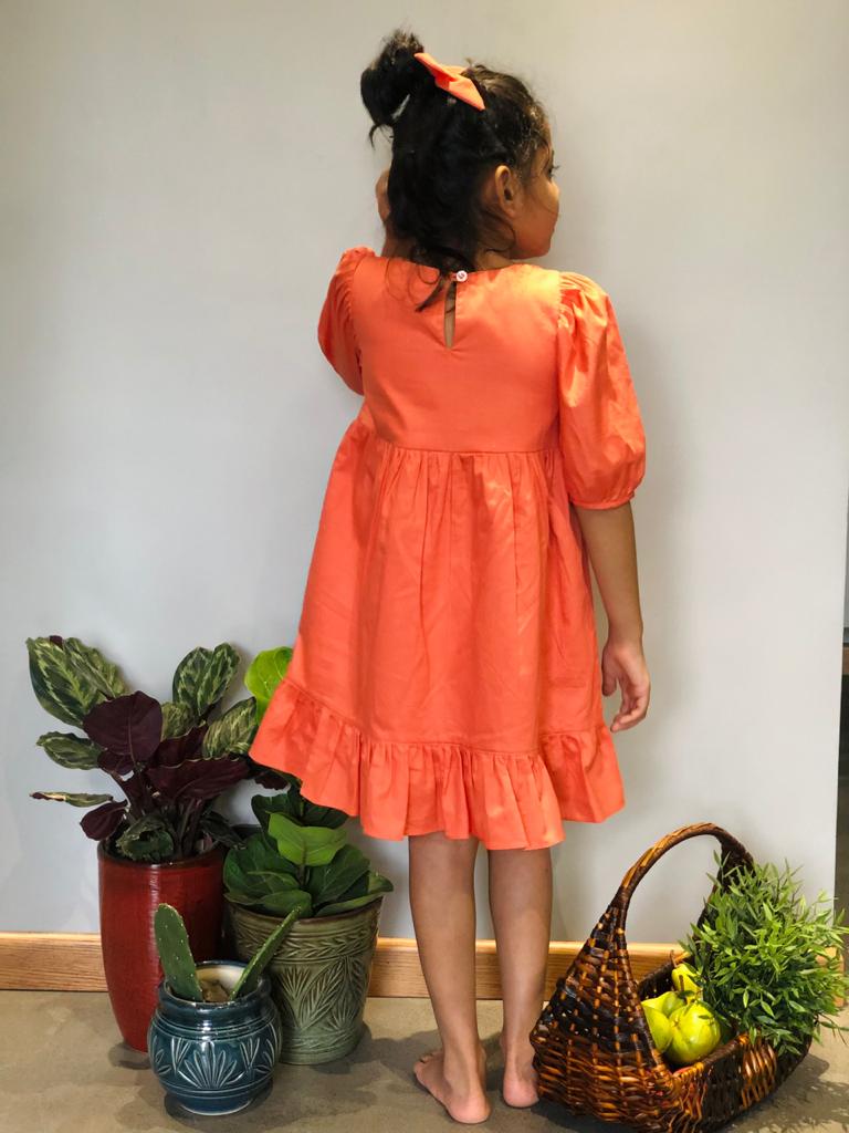 ArthLife Orange Butterfly Embroidered Dress