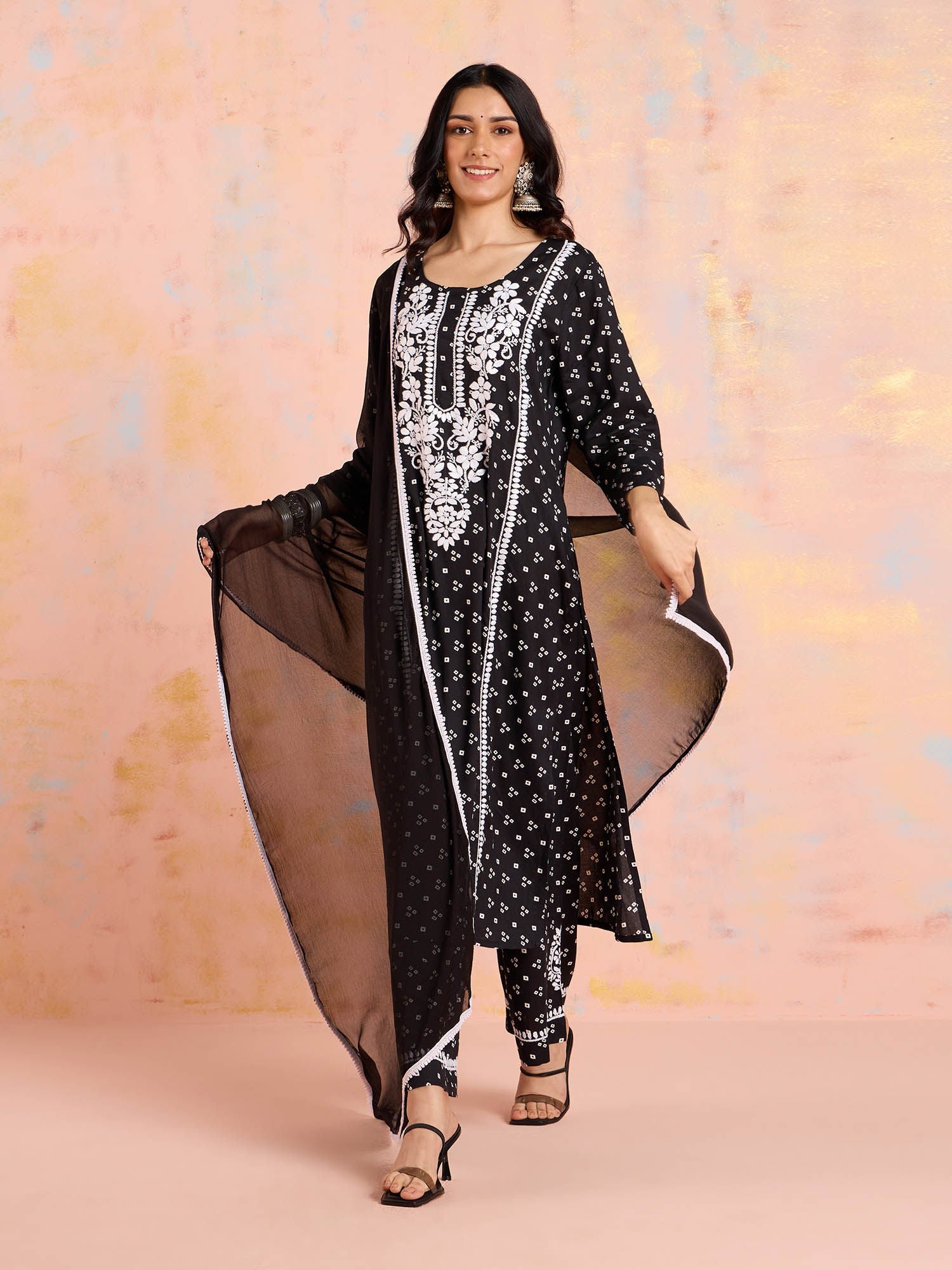 Likha Black Chikankari Kurta Pant & Dupatta (Set of 3)