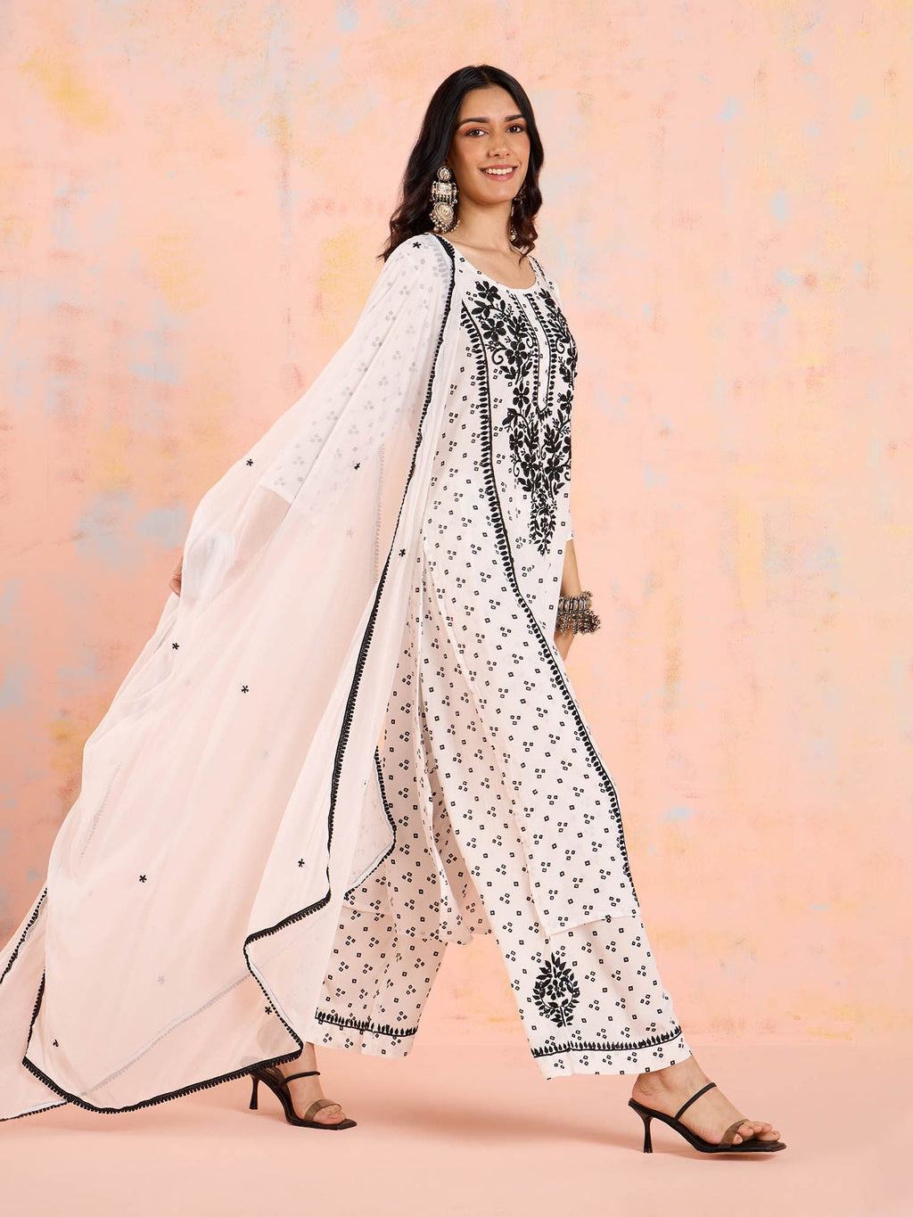 Likha White Chikankari Kurta Pant & Dupatta (Set of 3)