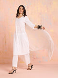 Likha White Tonal Chikankari Kurta Pant & Dupatta (Set of 3)