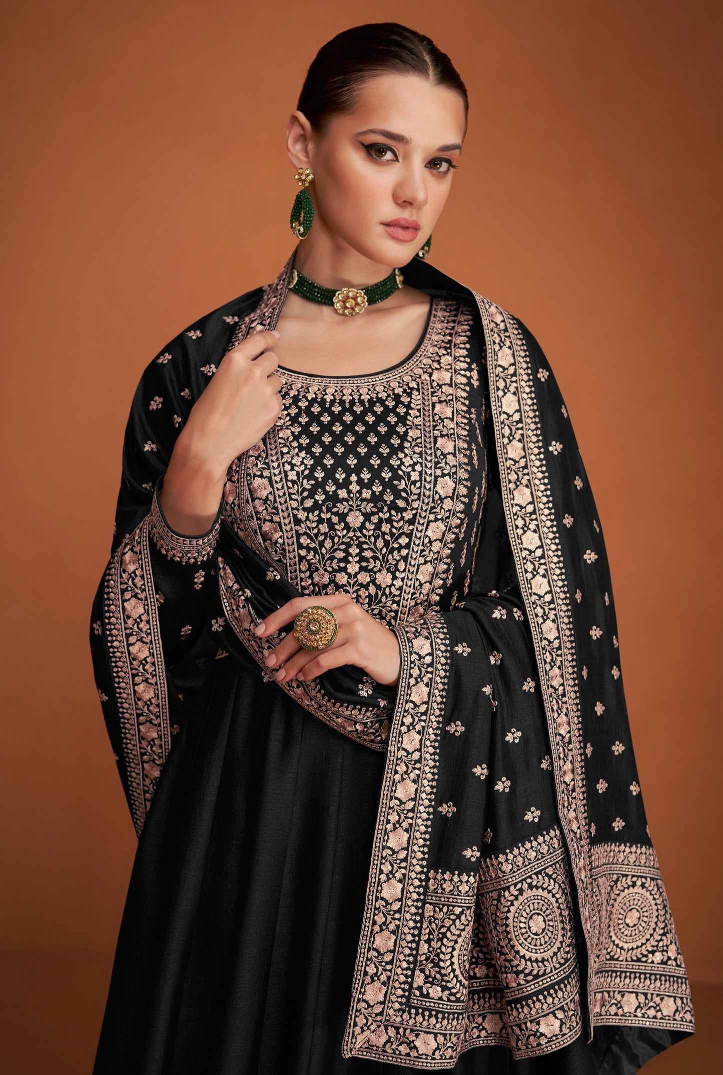 Anaita Black Designer Embroidered Heavy Premium Silk Anarkali Suit