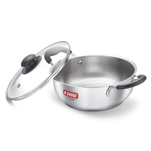 Judge by Prestige Classic Stainless Steel Kadhai with Glass Lid Gas & Induction