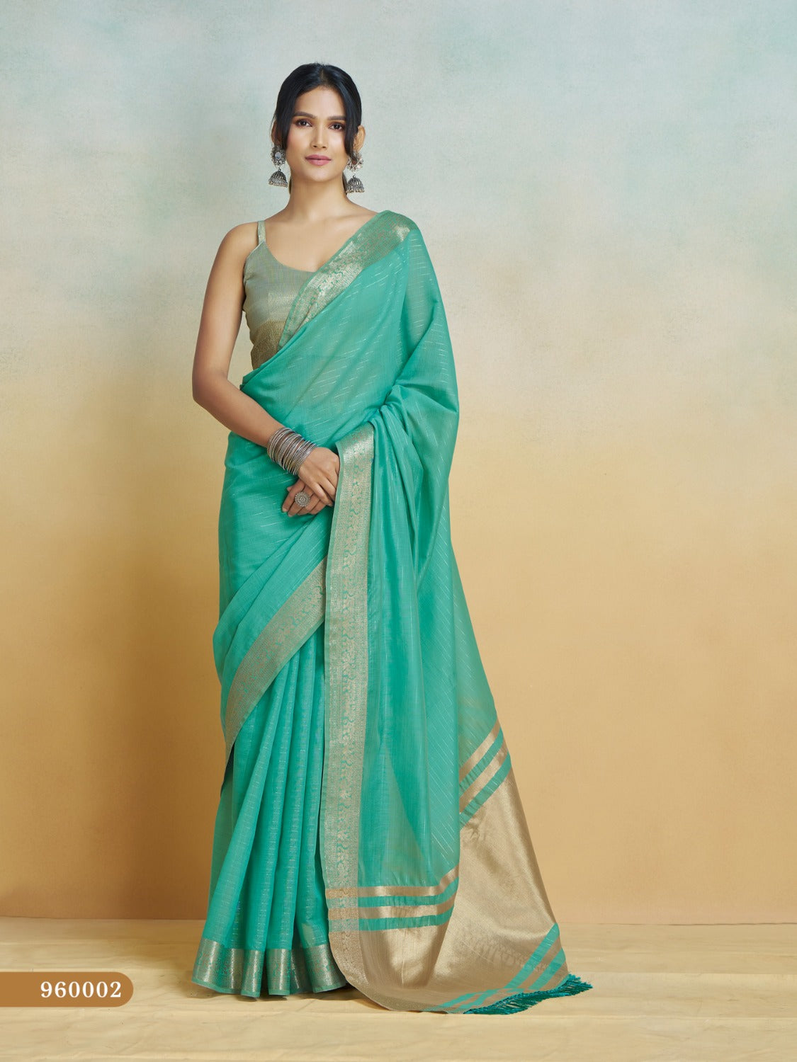 Anaita Mint Handloom Khadi Silk Zari Woven Work Saree With Blouse Piece