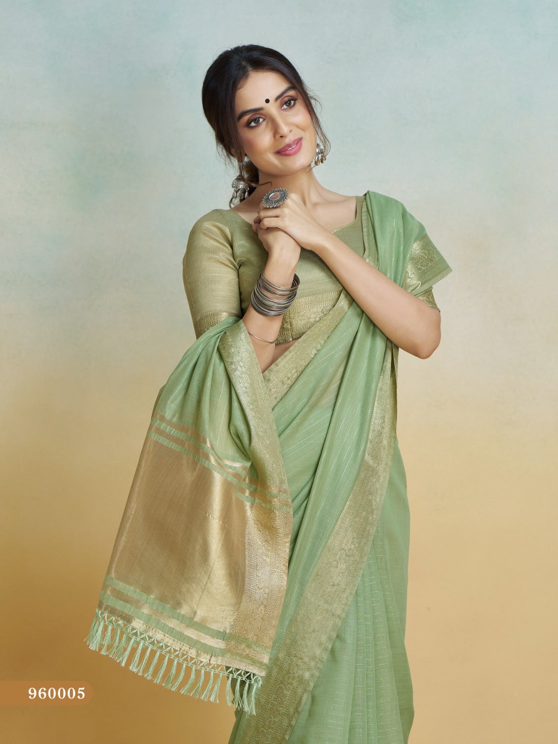 Anaita Olive Handloom Khadi Silk Zari Woven Work Saree With Blouse Piece