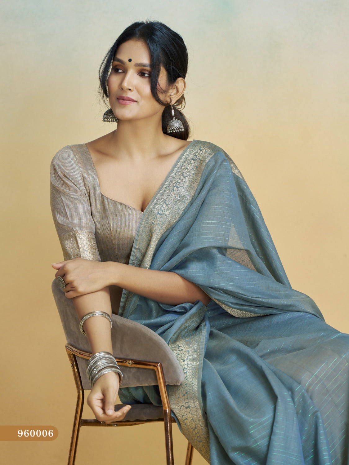 Anaita Blue Handloom Khadi Silk Zari Woven Work Saree With Blouse Piece