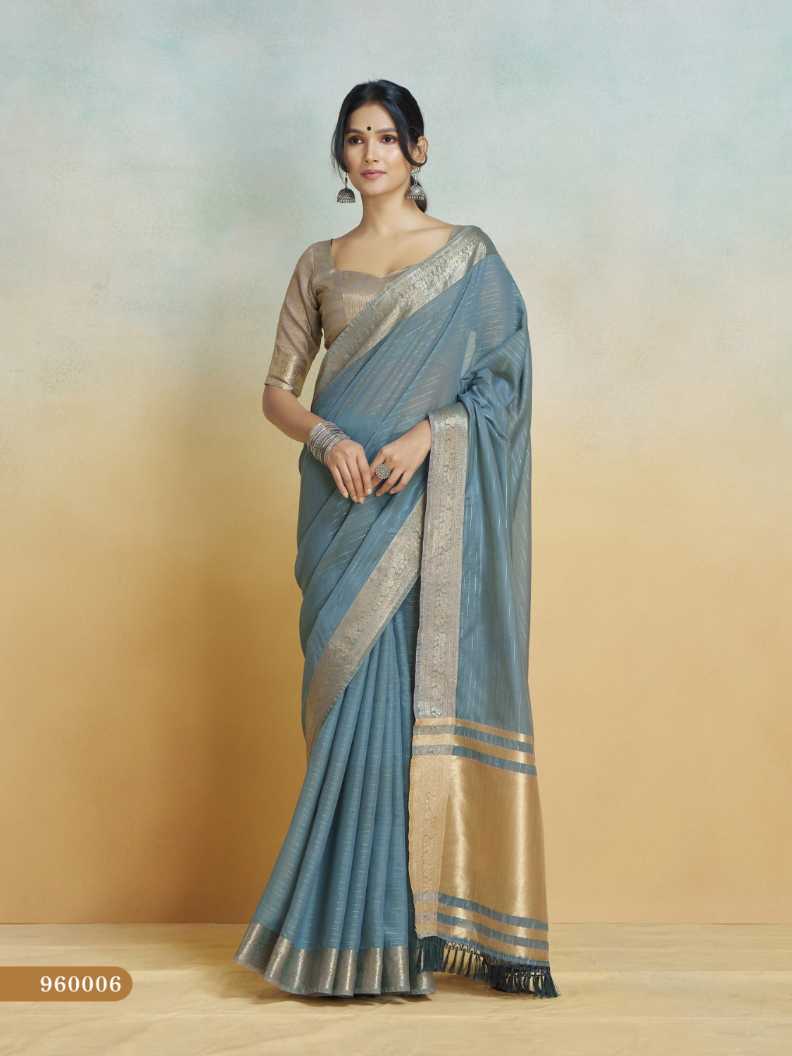 Anaita Blue Handloom Khadi Silk Zari Woven Work Saree With Blouse Piece