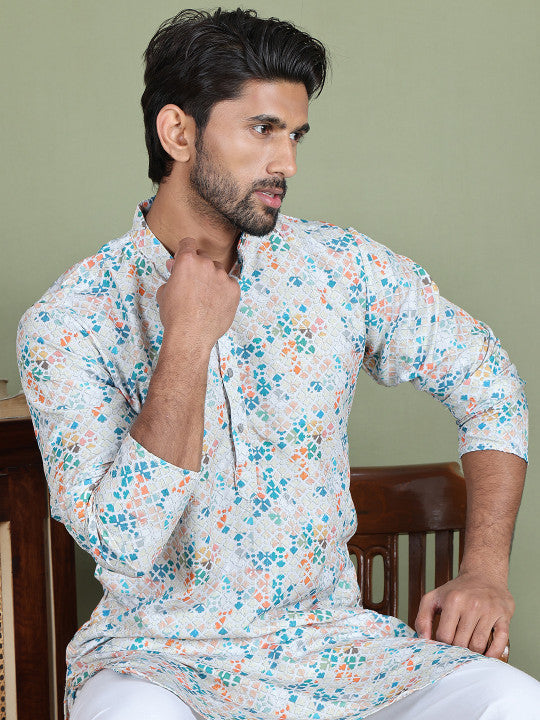 Anouk Floral Printed Mandarine Collar Straight Kurta