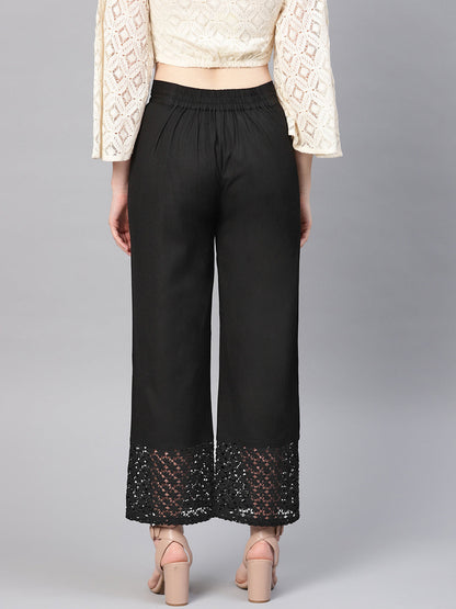 Juniper Women Black Cotton Flex Solid Wide Leg Palazzo