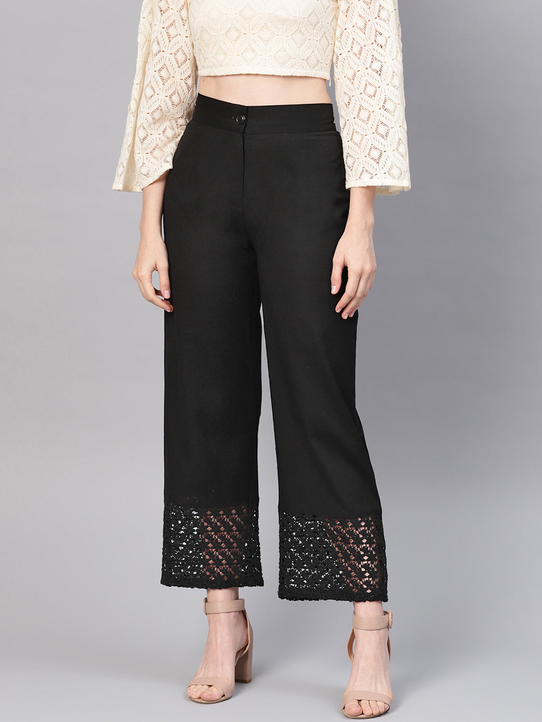 Juniper Women Black Cotton Flex Solid Wide Leg Palazzo