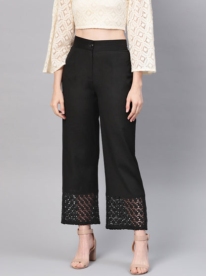 Juniper Women Black Cotton Flex Solid Wide Leg Palazzo