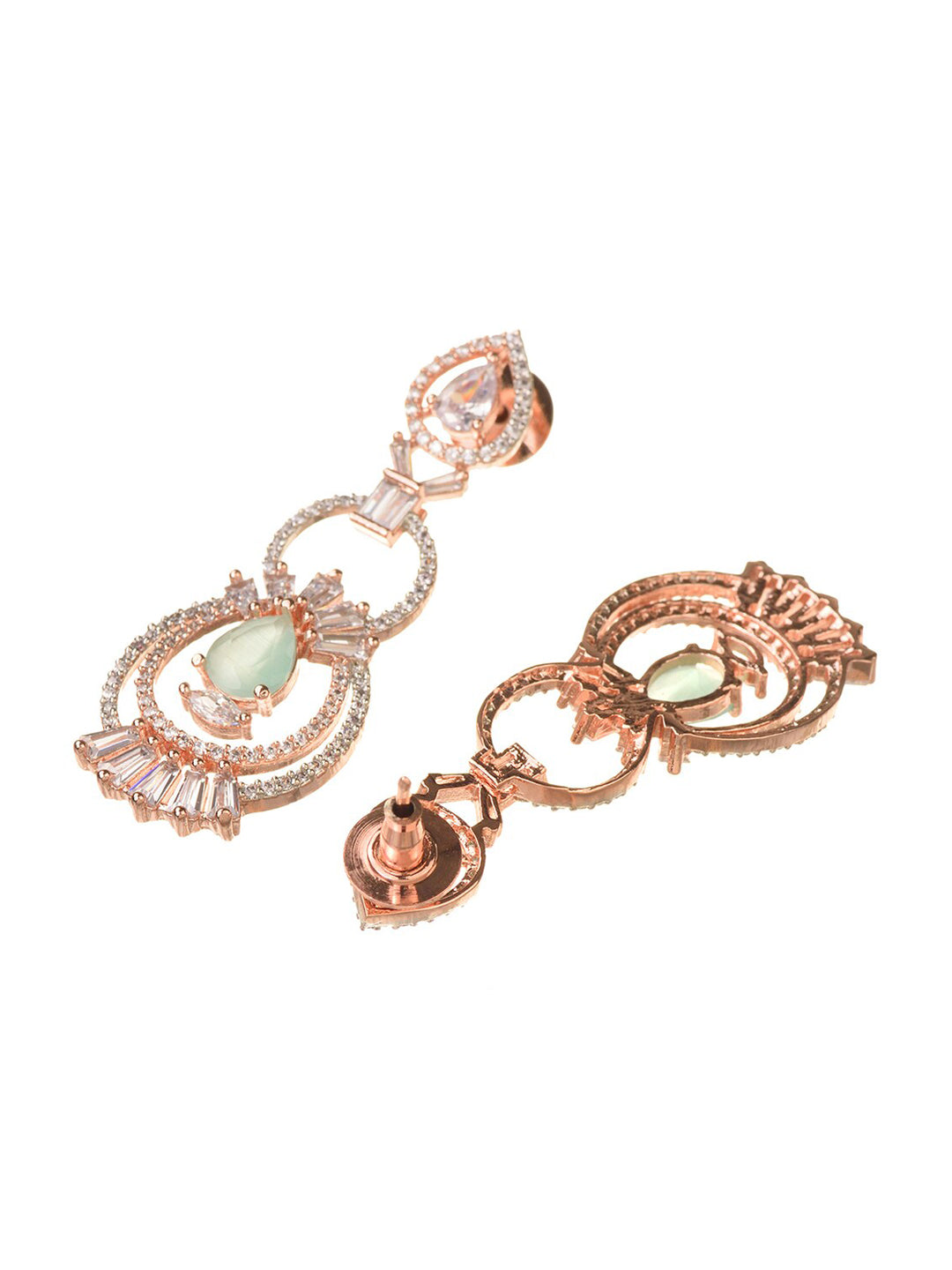 Saraf RS Jewellery Rose Gold-Polished & Sea Green American Diamond Studded Jewellery Set