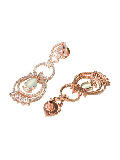 Saraf RS Jewellery Rose Gold-Polished & Sea Green American Diamond Studded Jewellery Set