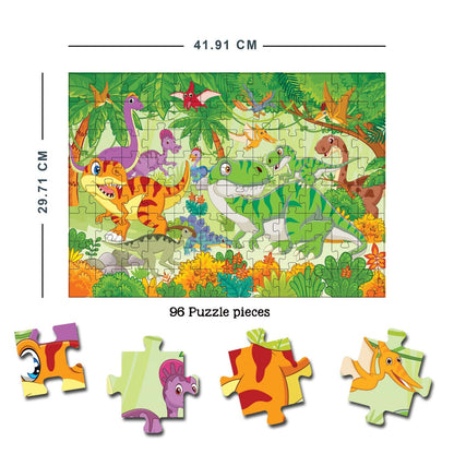 Dreamland Publications Dinosaurs World Jigsaw Puzzle for Kids – 96 Pcs | With Colouring & Activity Book and 3D Model