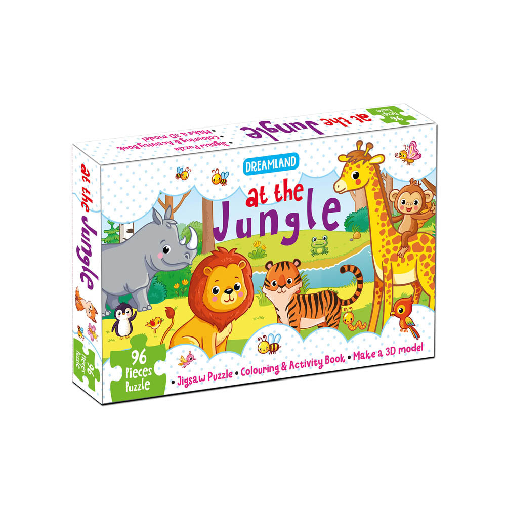 Dreamland Publications At the Jungle Jigsaw Puzzle for Kids – 96 Pcs | With Colouring & Activity Book and 3D Model