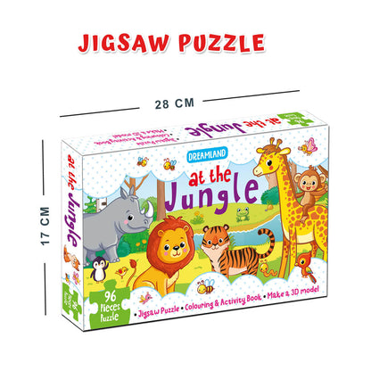 Dreamland Publications At the Jungle Jigsaw Puzzle for Kids – 96 Pcs | With Colouring & Activity Book and 3D Model
