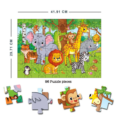 Dreamland Publications At the Jungle Jigsaw Puzzle for Kids – 96 Pcs | With Colouring & Activity Book and 3D Model