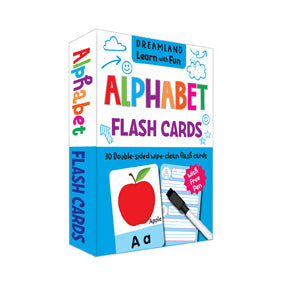 Dreamland Flash Cards Alphabet - 30 Double Sided Wipe Clean Flash Cards for Kids (With Free Pen)