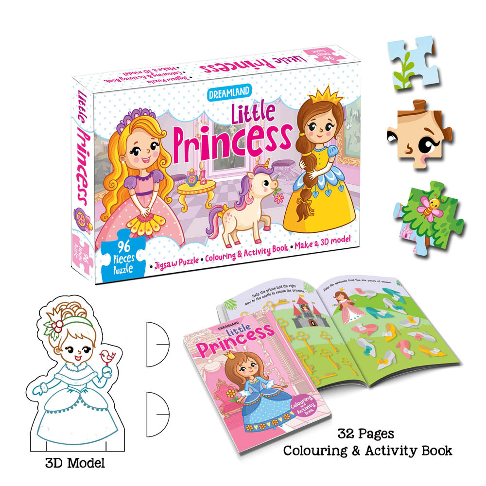Dreamland Publications Little Princess Jigsaw Puzzle for Kids – 96 Pcs | With Colouring & Activity Book and 3D Model