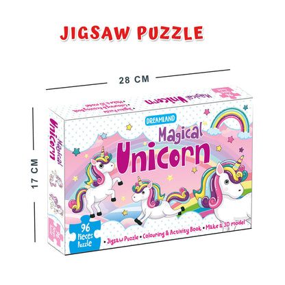 Dreamland Publications Magical Unicorn Jigsaw Puzzle for Kids – 96 Pcs | With Colouring & Activity Book and 3D Model