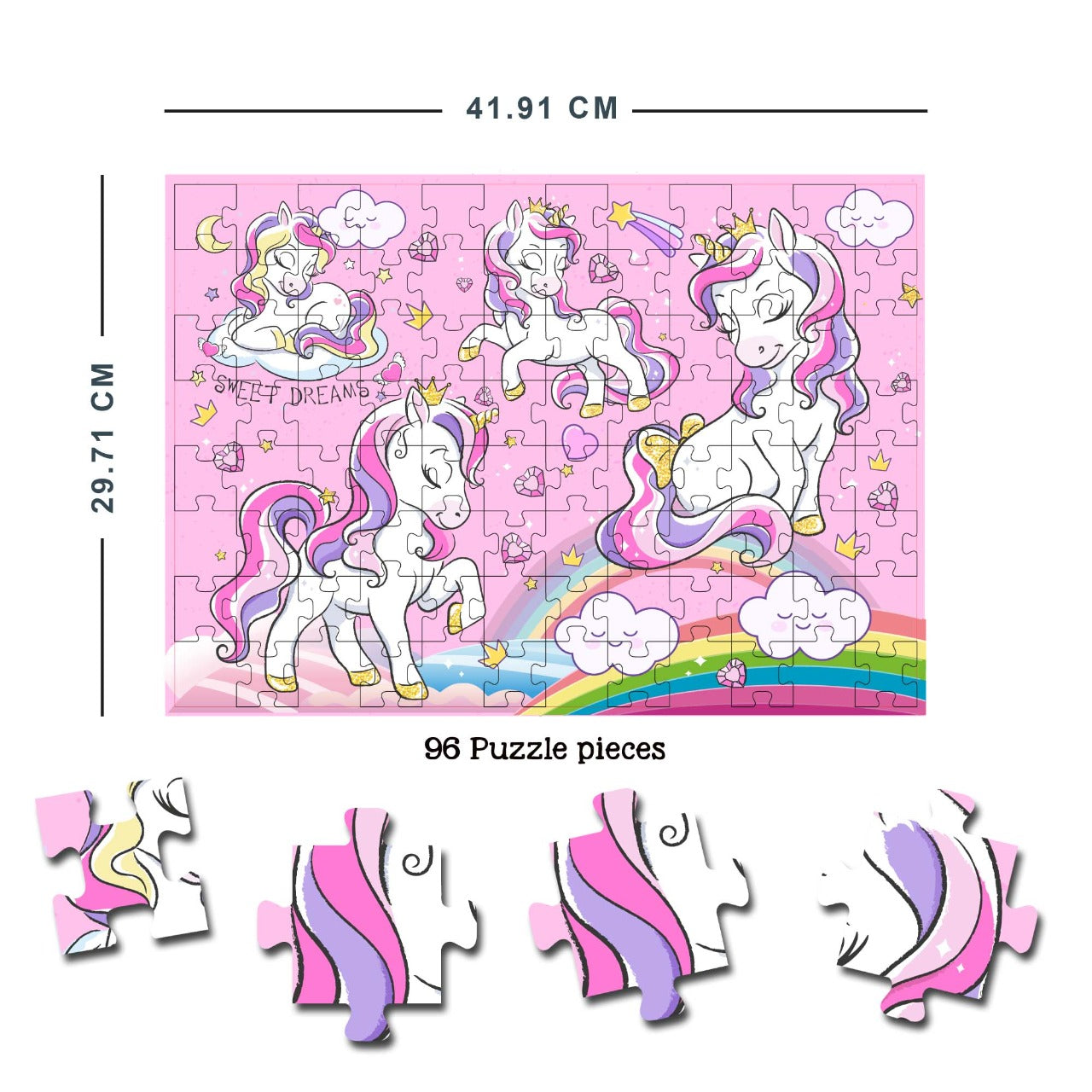 Dreamland Publications Magical Unicorn Jigsaw Puzzle for Kids – 96 Pcs | With Colouring & Activity Book and 3D Model