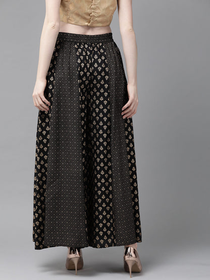 Juniper Women Black Rayon Printed Flared Palazzo