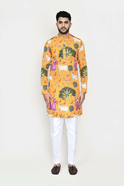 Joban Fashion White Colored Rayon Based With Modal Hand Print Work Fabric Kurta,Straight Fit Pant