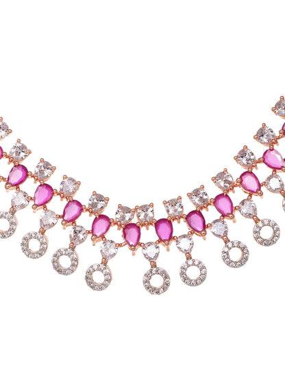 Saraf RS Jewellery Rose Gold-Polished Red AD-Studded Jewellery Set