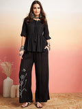 Sangria Embellished Lace Up Detail Top & Palazzo Co-Ords Set