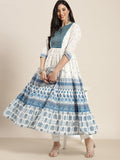 Juniper Women Blue & White Embroidered Thread Work Kurta