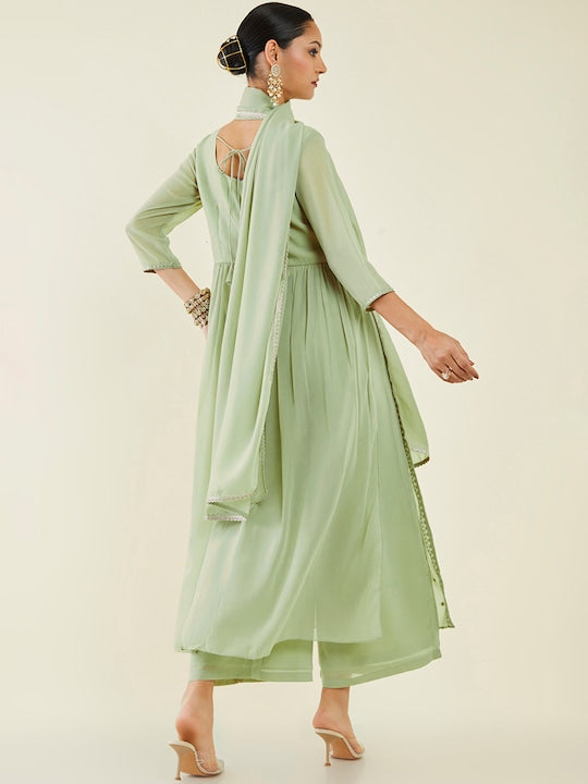 Soch Ethnic Motifs Embroidered Mirror Work Kurta with Palazzos & Dupatta