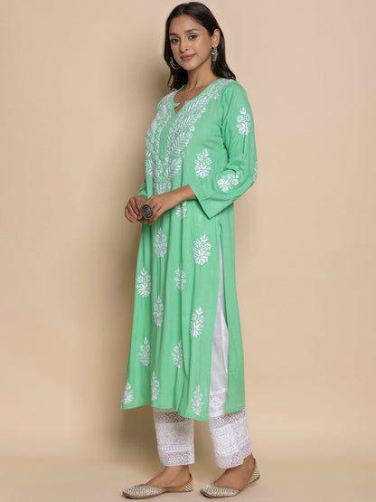 HOUSE OF KARI Floral Embroidered Chikankari A-Line Kurta