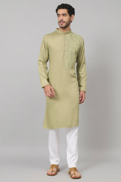 Leafy Embroidered Cotton Kurta by Hilo Design